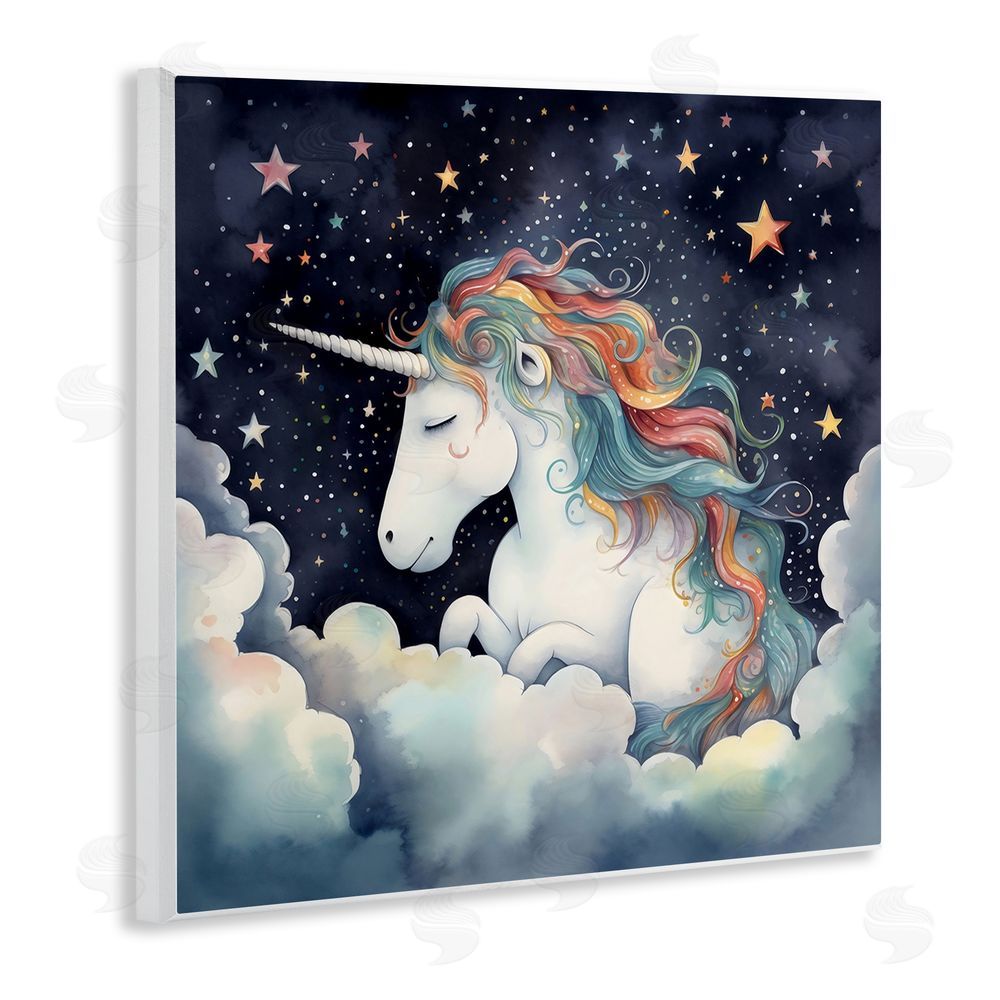 Creative Studio Sleepy Unicorn in Starlit Clouds Wall Plaque Printed Art