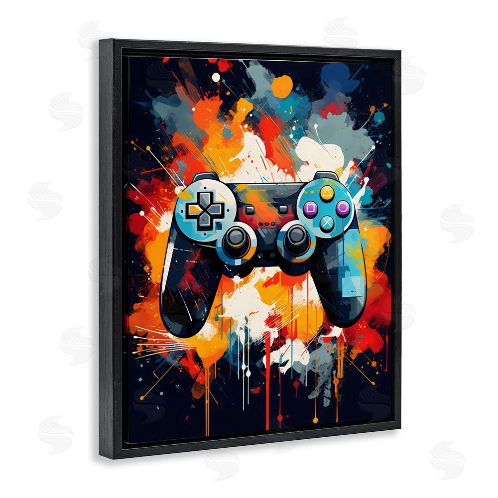 Creative Studio Orange Paint Splash Gamer Black Floating Framed Canvas Wall Art