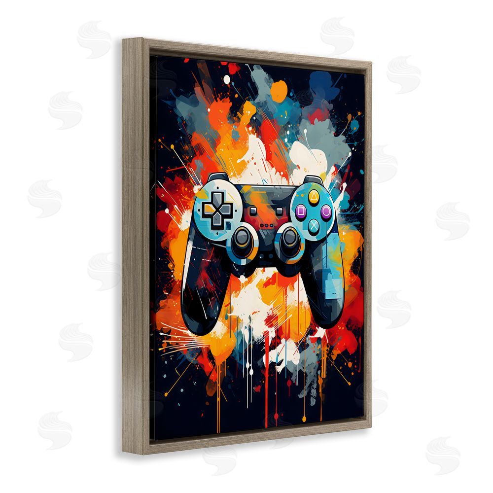 Creative Studio Orange Paint Splash Gamer Brown Floating Framed Canvas Wall Art