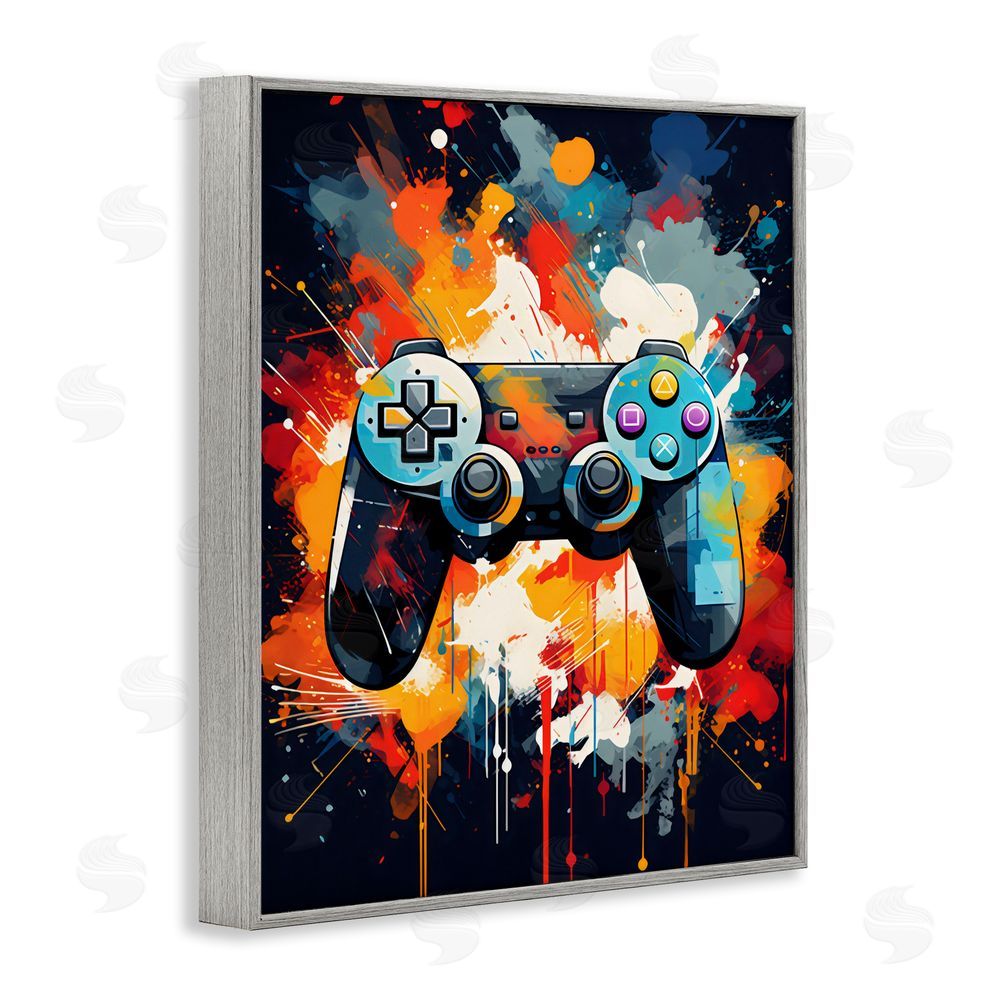 Creative Studio Orange Paint Splash Gamer Gray Framed Giclee Wall Art
