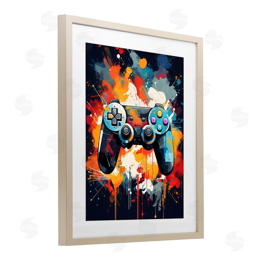 Creative Studio Orange Paint Splash Gamer Brown Framed Print Under Glass Wall Art