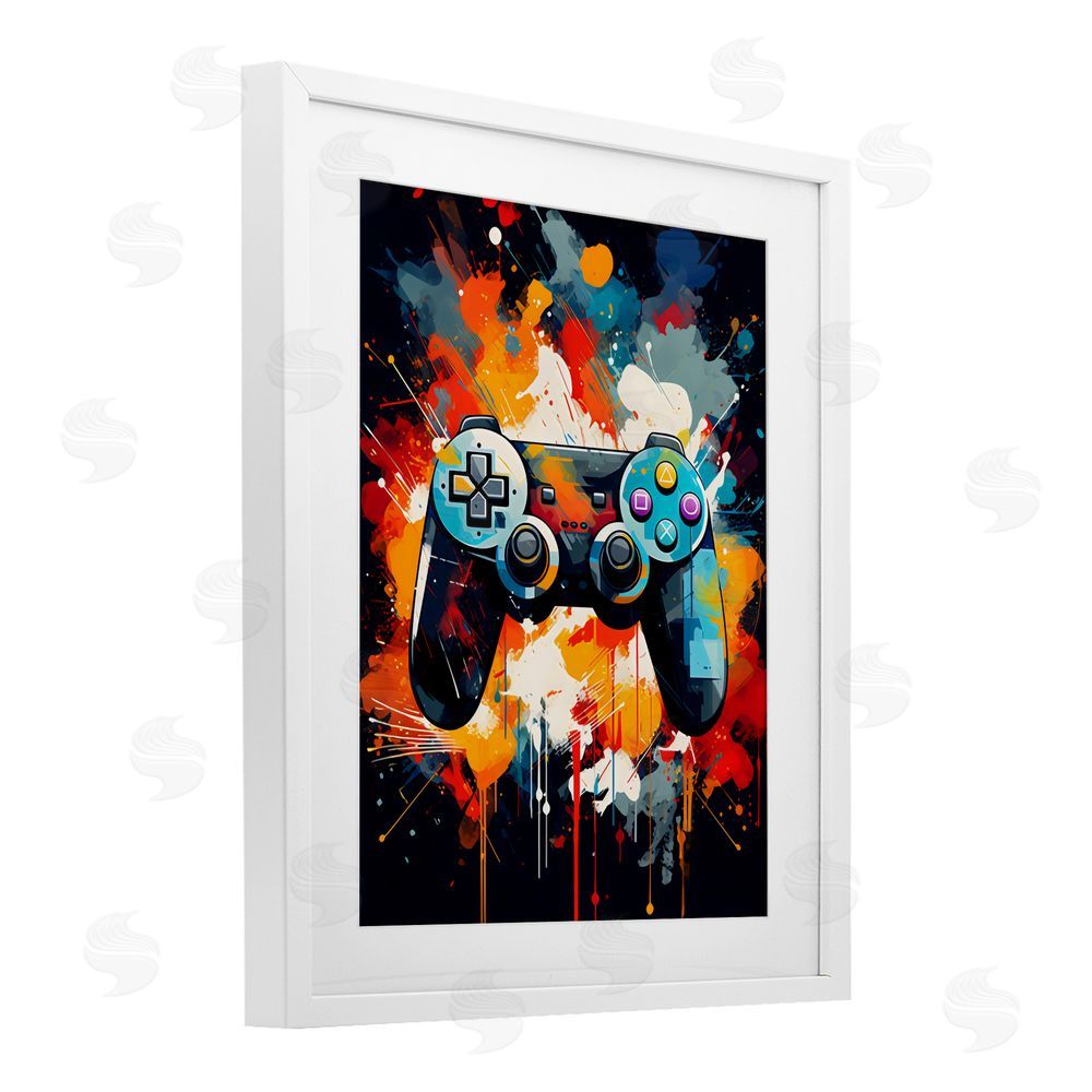 Creative Studio Orange Paint Splash Gamer White Framed Print Under Glass Wall Art