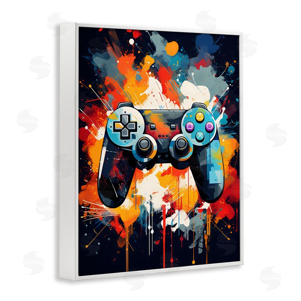 Creative Studio Orange Paint Splash Gamer White Framed Giclee Wall Art