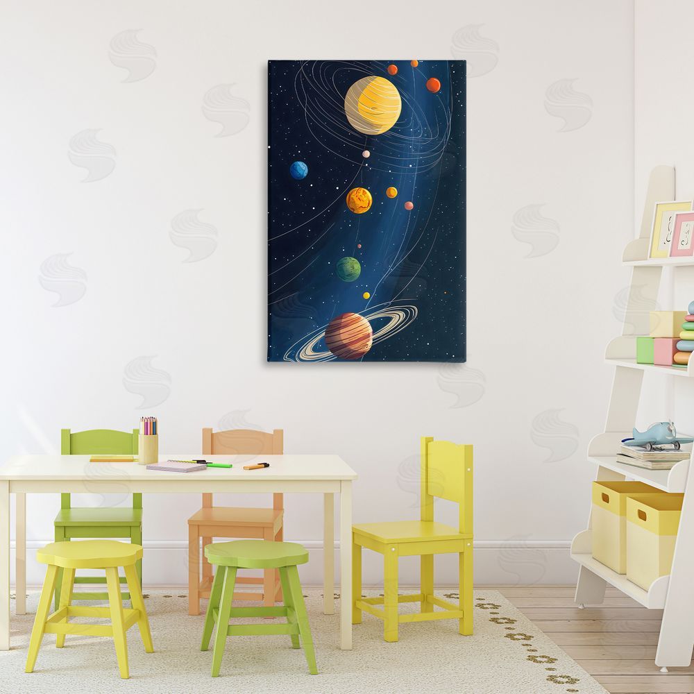 Creative Studio Planets Aligned in Celestial Orbit Stretched Canvas Wall Art in Room
