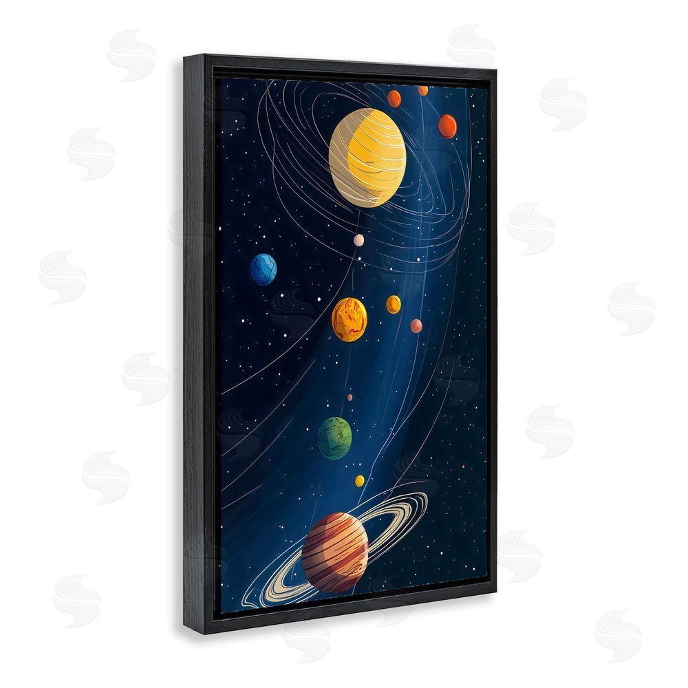 Creative Studio Planets Aligned in Celestial Orbit Black Floating Framed Canvas Wall Art