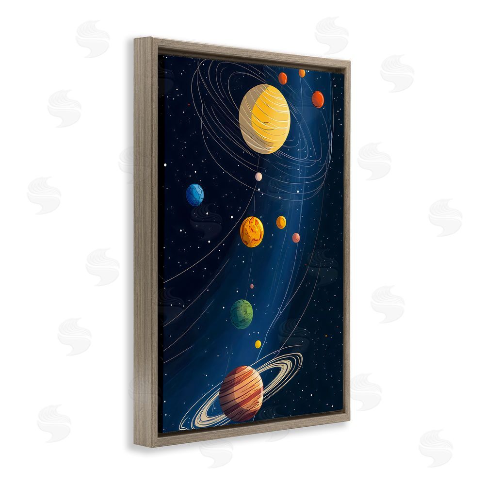 Creative Studio Planets Aligned in Celestial Orbit Brown Floating Framed Canvas Wall Art