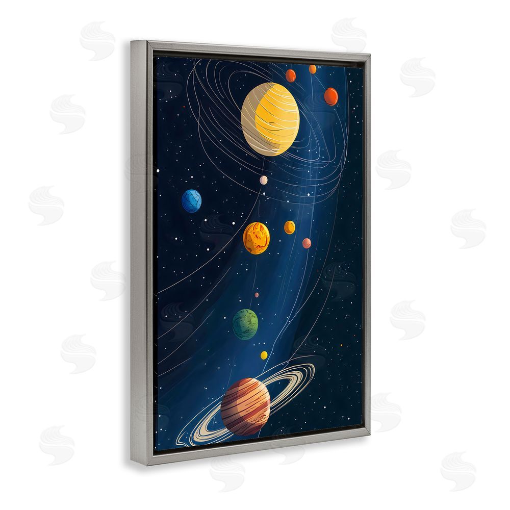 Creative Studio Planets Aligned in Celestial Orbit Gray Floating Framed Canvas Wall Art