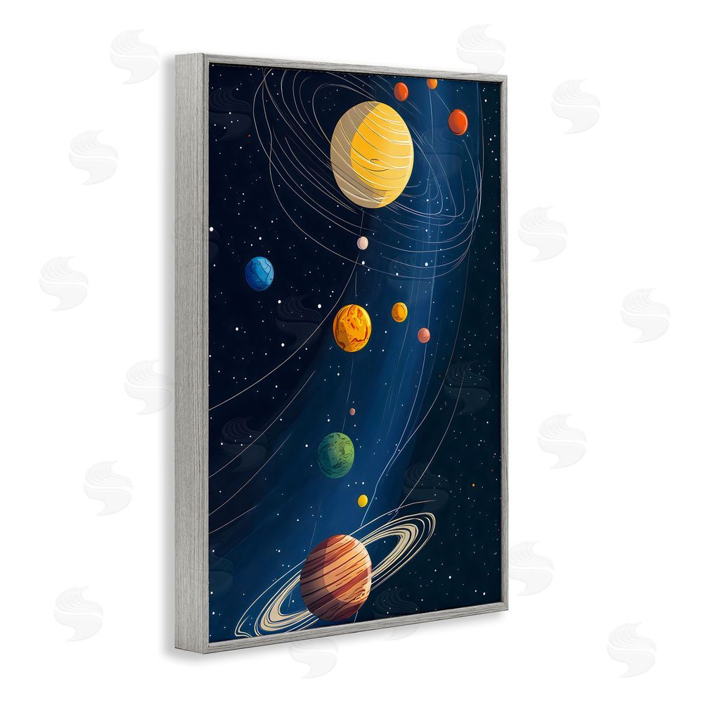 Creative Studio Planets Aligned in Celestial Orbit Gray Framed Giclee Wall Art