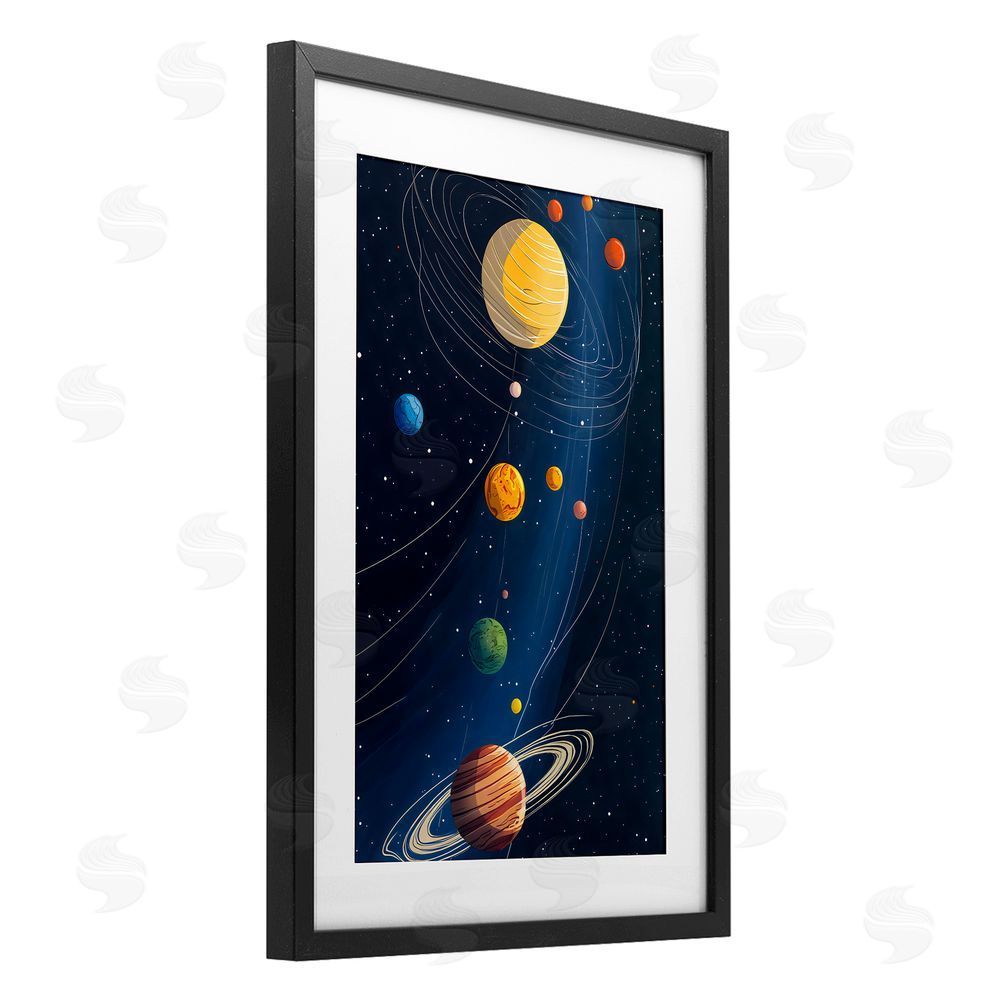 Creative Studio Planets Aligned in Celestial Orbit Black Framed Print Under Glass Wall Art
