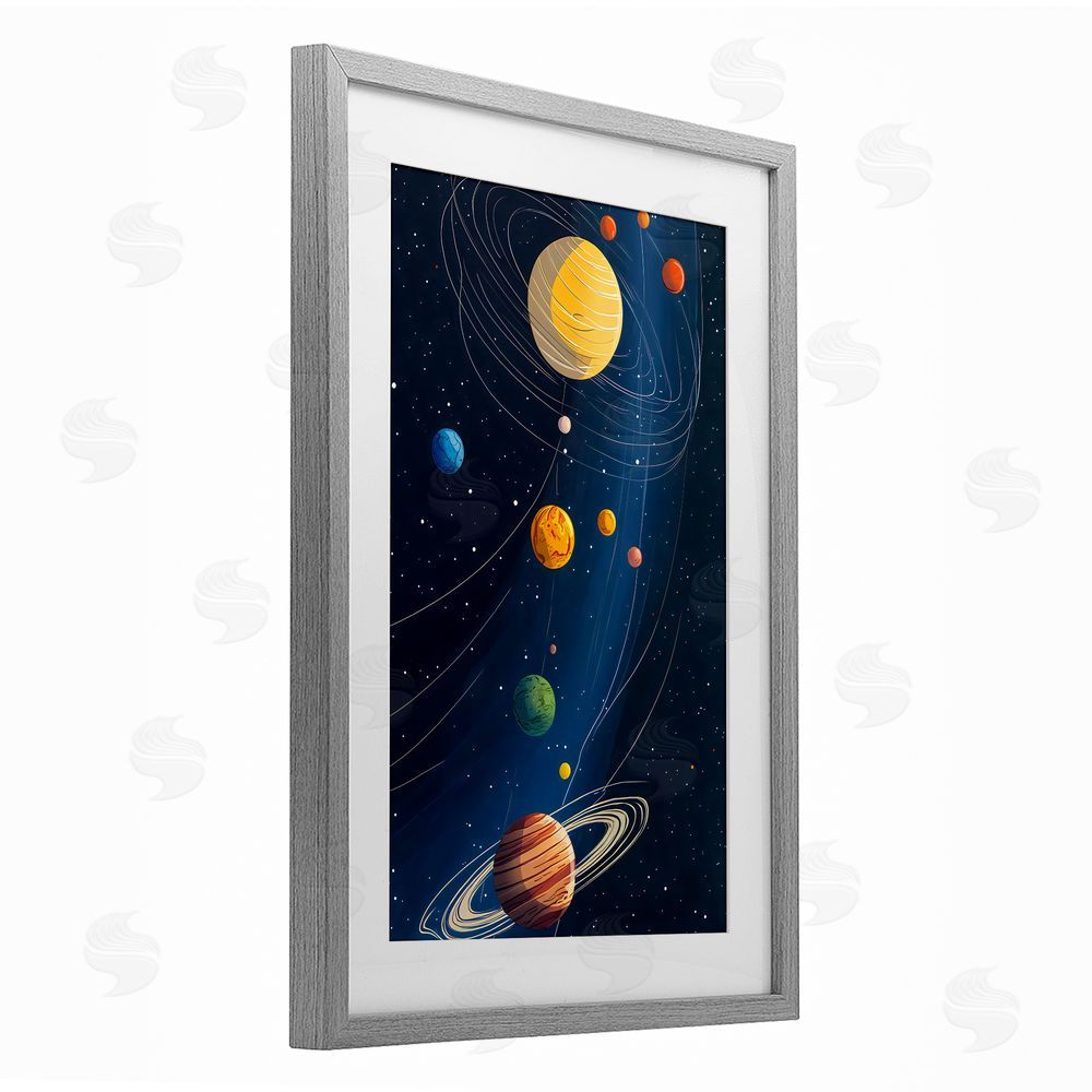 Creative Studio Planets Aligned in Celestial Orbit Gray Framed Print Under Glass Wall Art