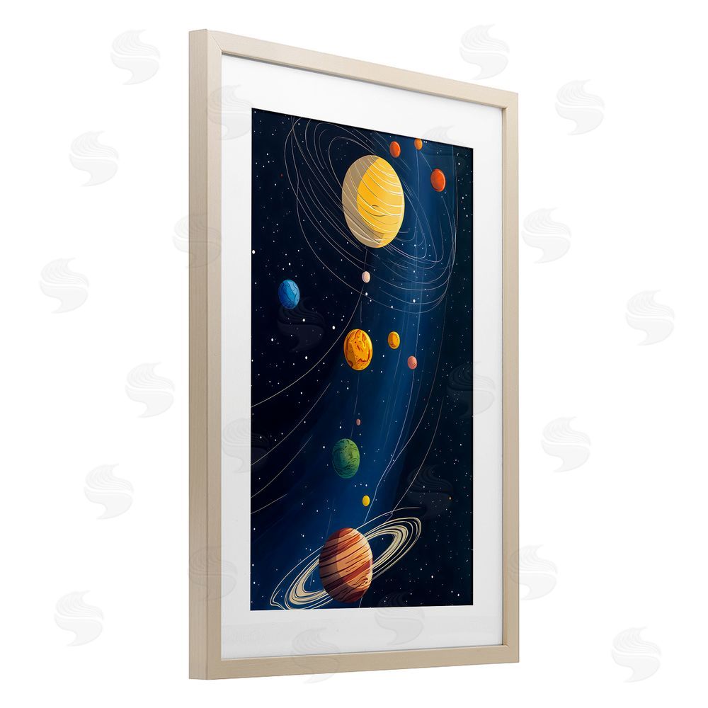 Creative Studio Planets Aligned in Celestial Orbit Brown Framed Print Under Glass Wall Art