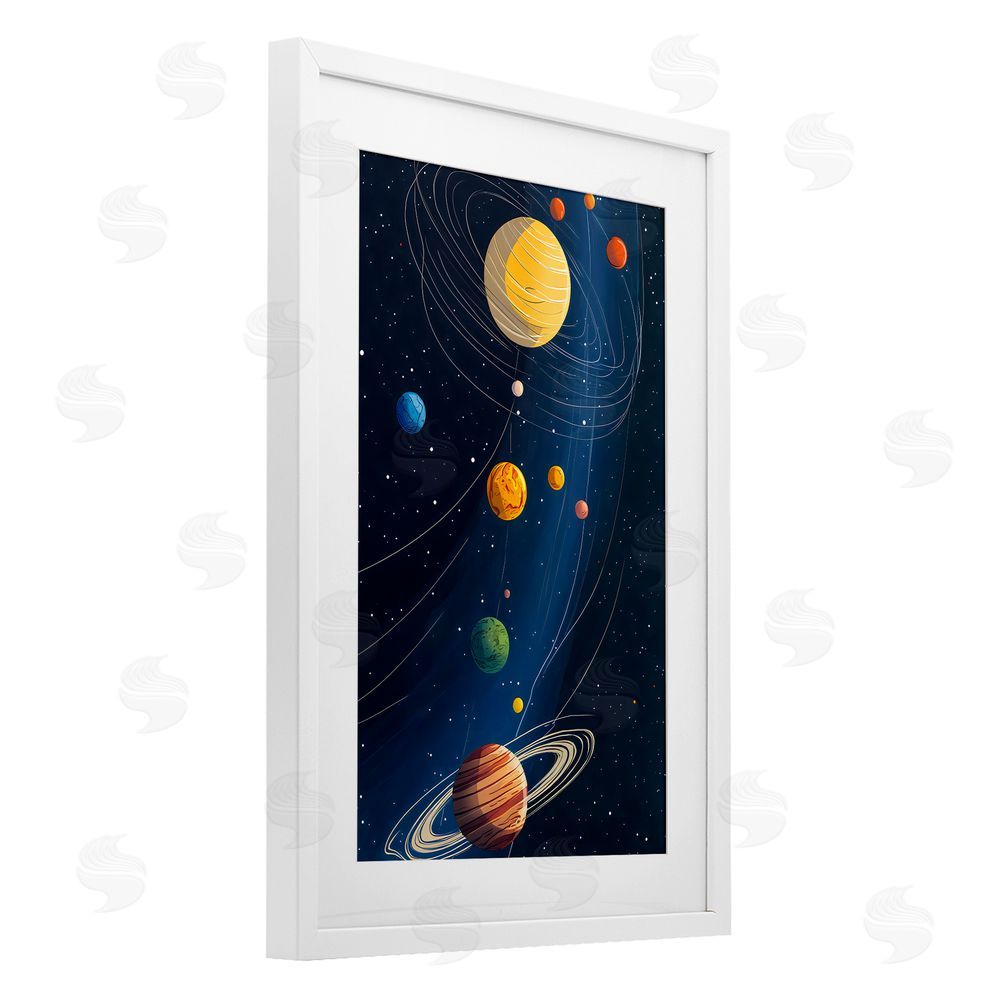 Creative Studio Planets Aligned in Celestial Orbit White Framed Print Under Glass Wall Art