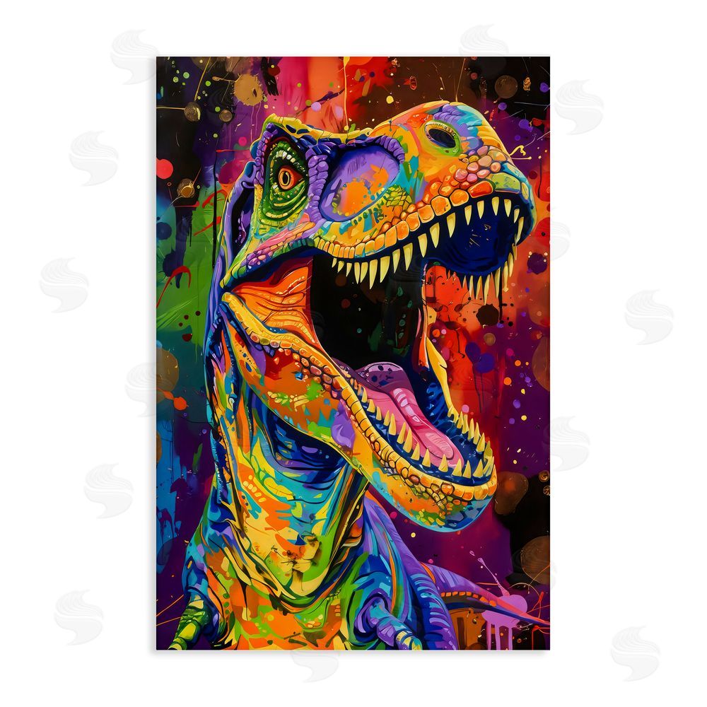Creative Studio Paint Splatter Urban T-Rex Stretched Canvas Wall Art