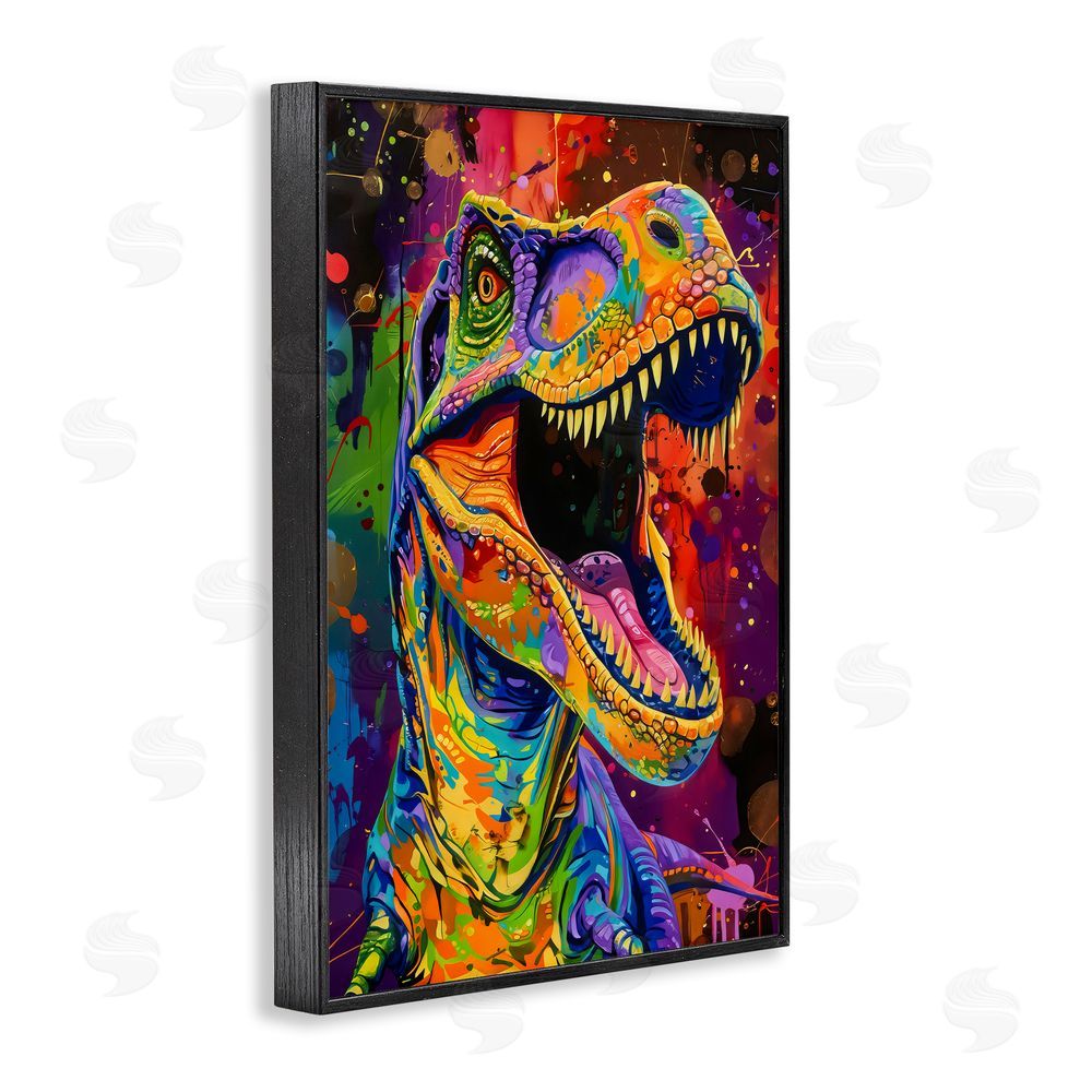 Creative Studio Paint Splatter Urban T-Rex Black Framed Giclee Wall Art