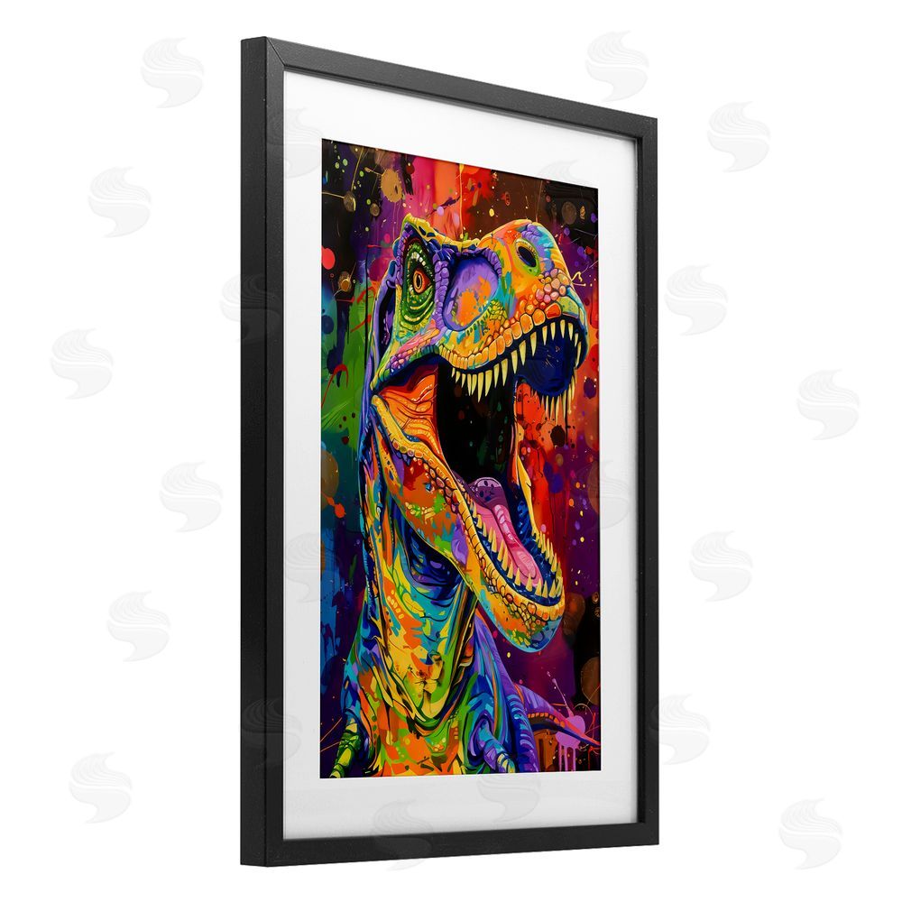 Creative Studio Paint Splatter Urban T-Rex Black Framed Print Under Glass Wall Art