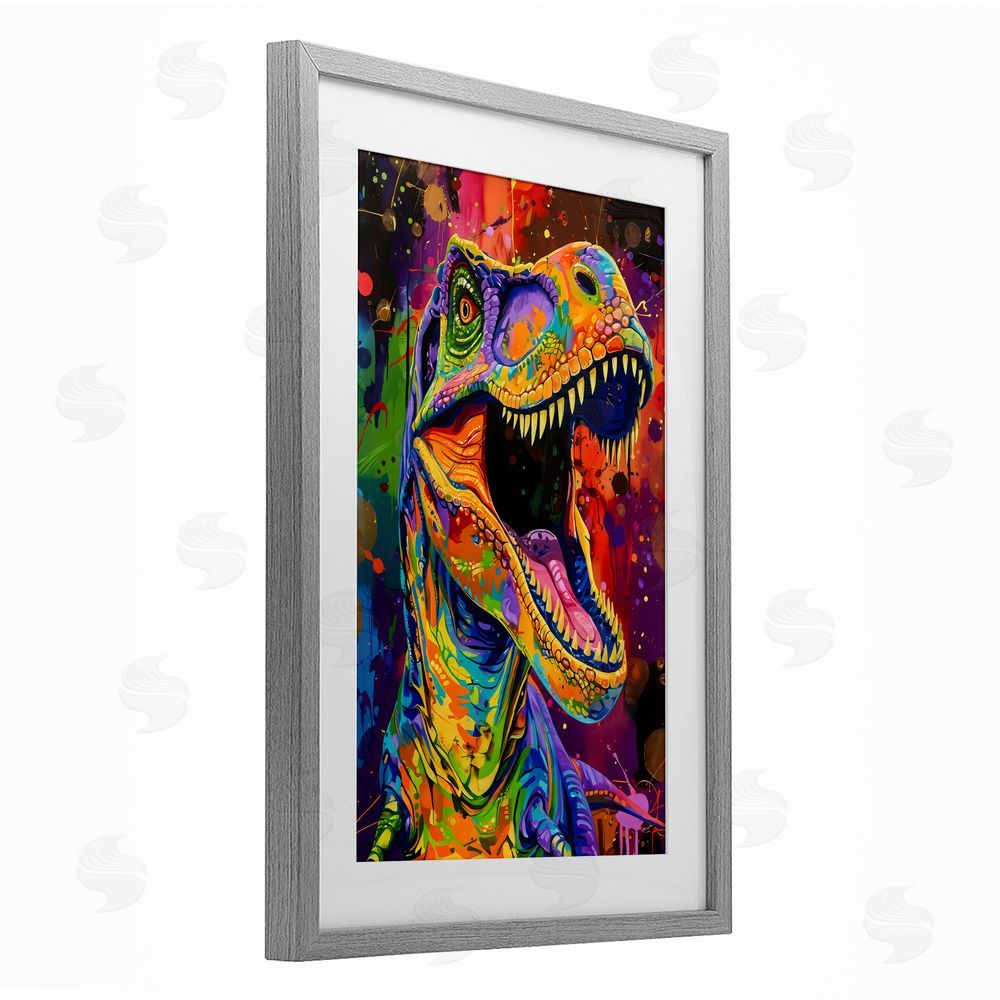 Creative Studio Paint Splatter Urban T-Rex Gray Framed Print Under Glass Wall Art