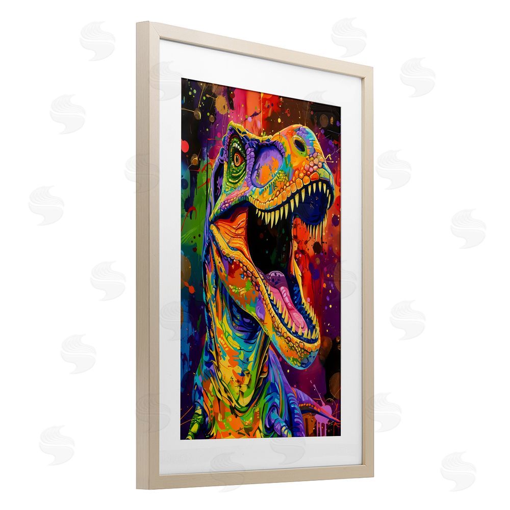 Creative Studio Paint Splatter Urban T-Rex Brown Framed Print Under Glass Wall Art