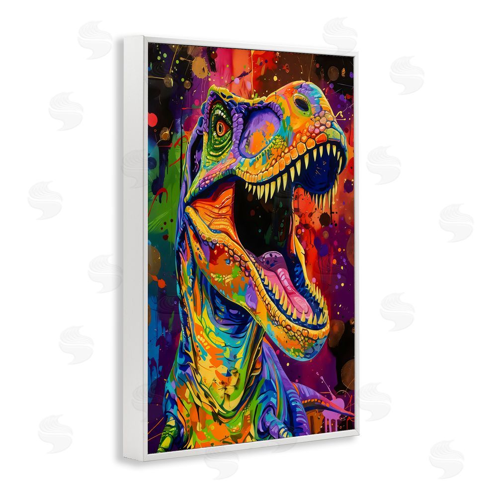 Creative Studio Paint Splatter Urban T-Rex White Framed Giclee Wall Art
