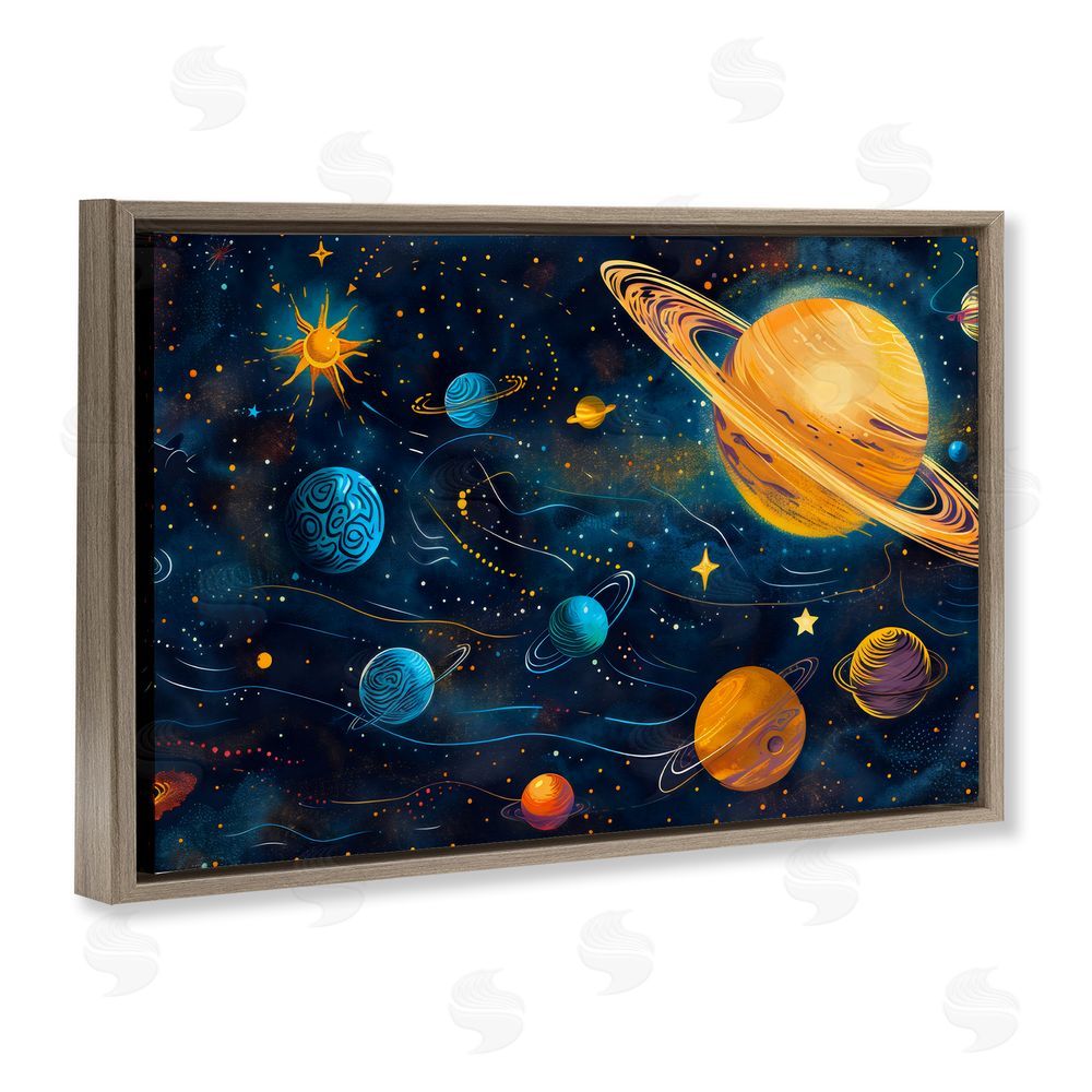 Creative Studio Two Suns Galaxy Scene Brown Floating Framed Canvas Wall Art Print