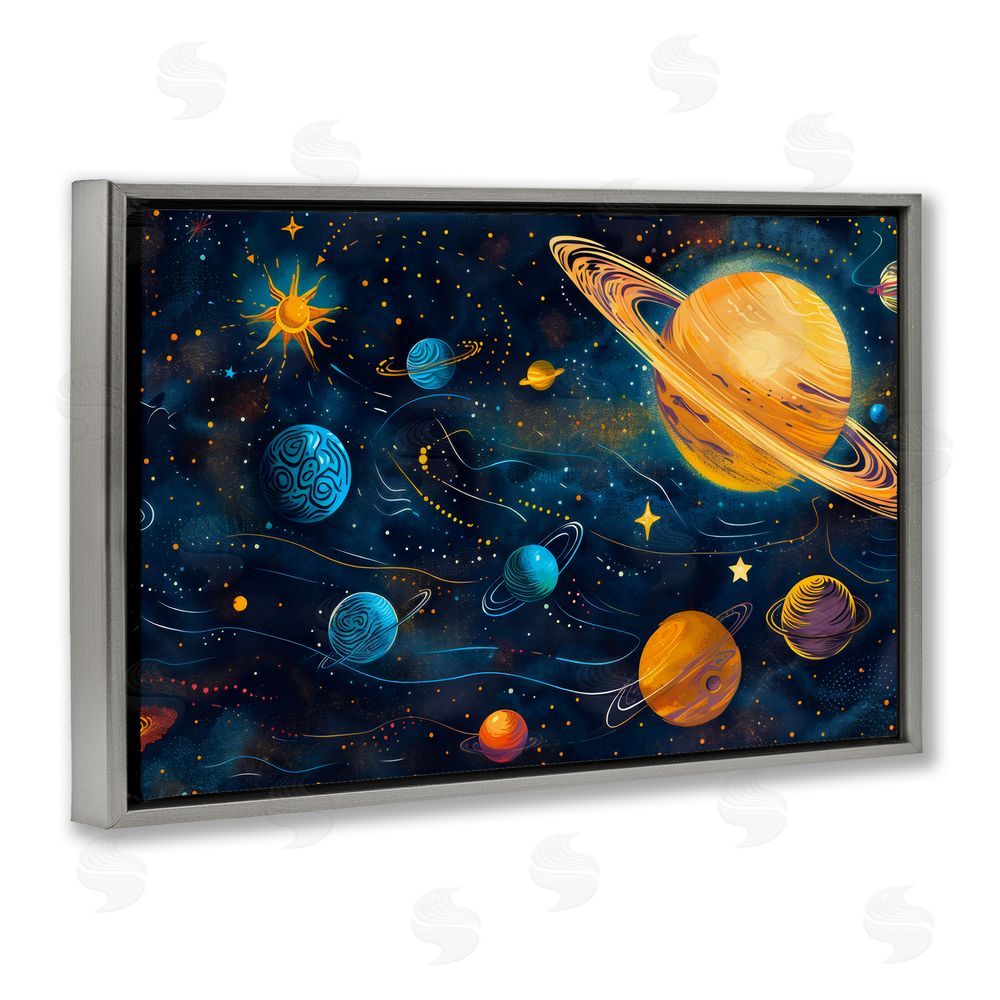 Creative Studio Two Suns Galaxy Scene Gray Floating Framed Canvas Wall Art Print