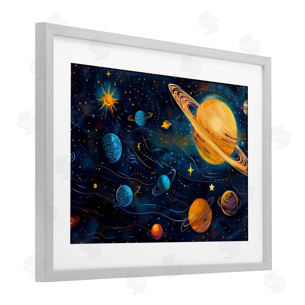 Creative Studio Two Suns Galaxy Scene Gray Framed Print Under Glass with White Mat Wall Art