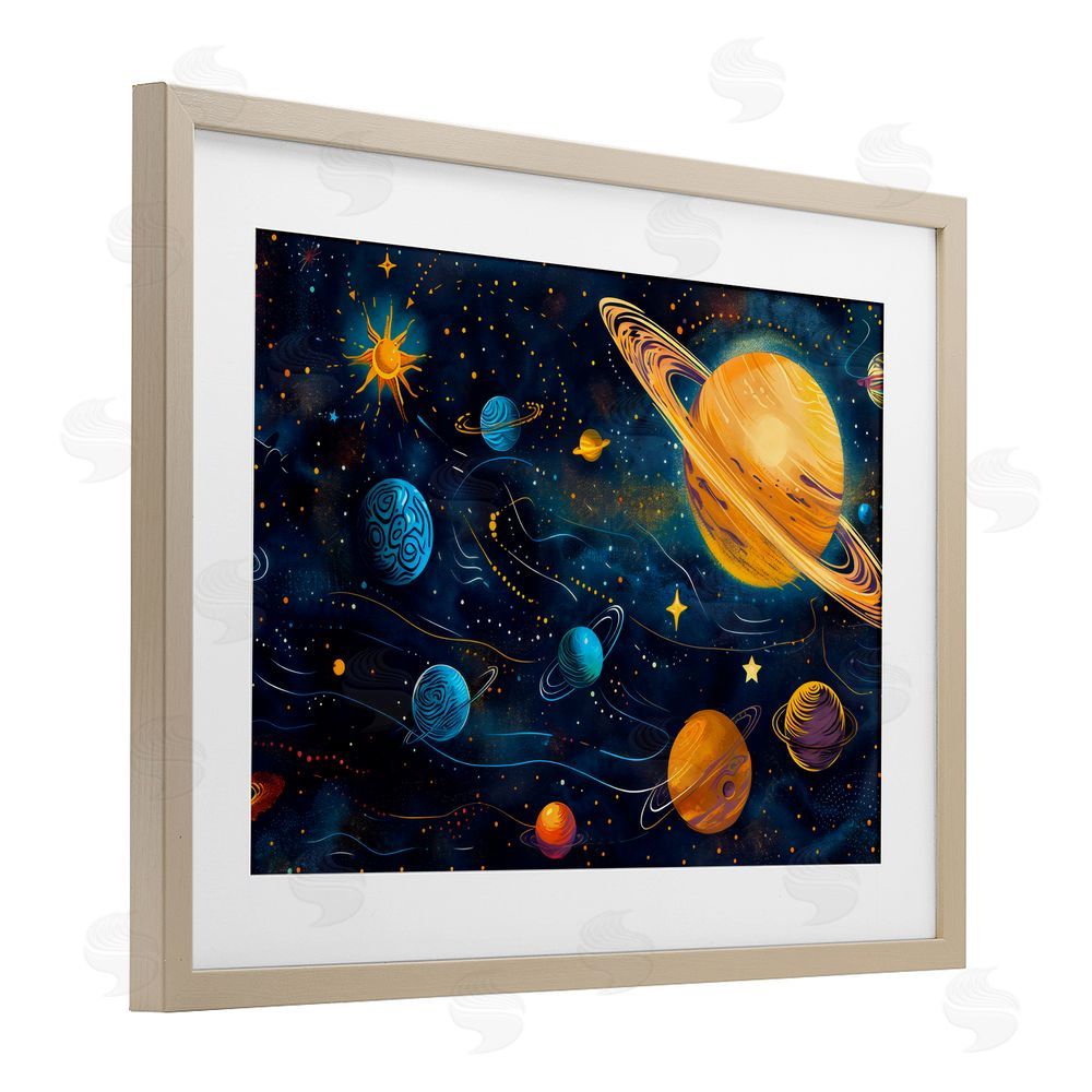 Creative Studio Two Suns Galaxy Scene Brown Framed Print Under Glass with White Mat Wall Art