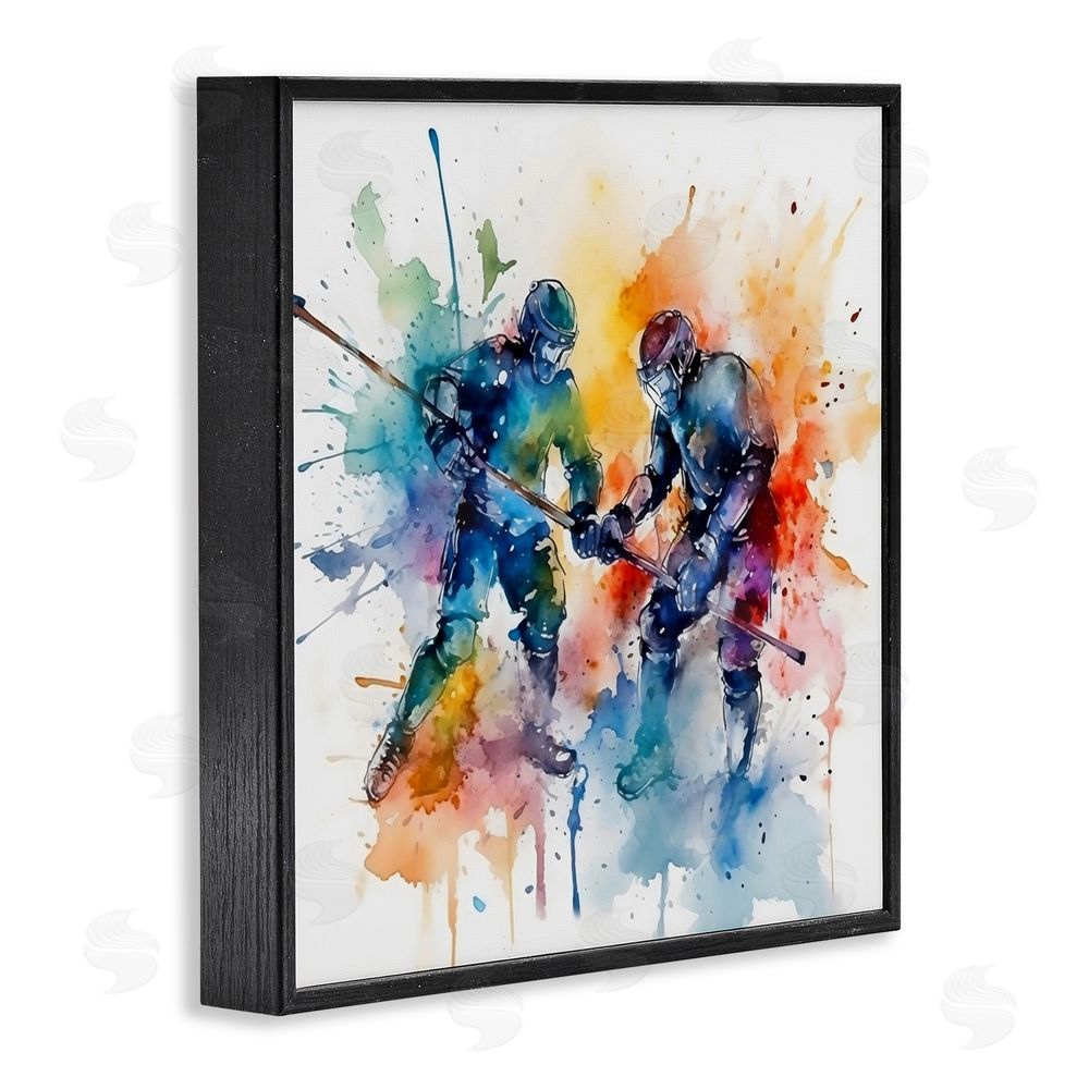 Creative Studio Watercolor Hockey Faceoff Black Framed Giclee Wall Art Print