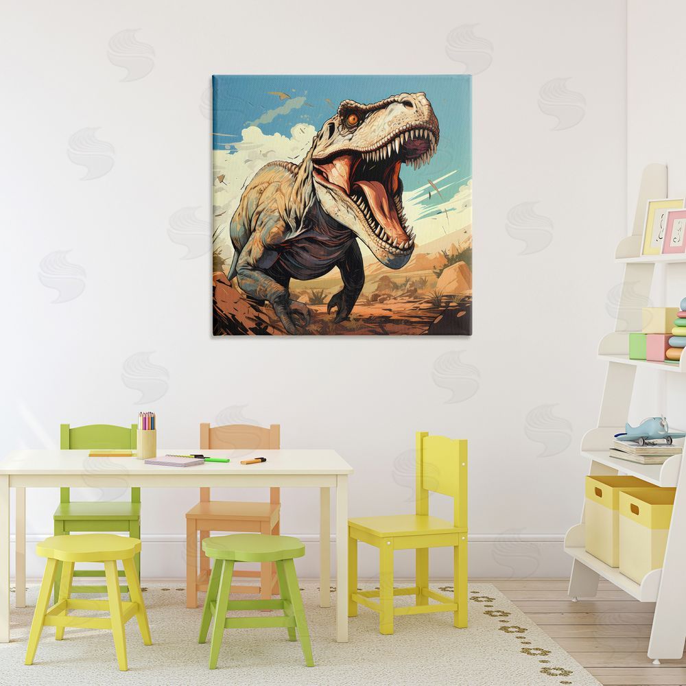 Creative Studio Velociraptor Desert Sunset Stretched Canvas on Wall