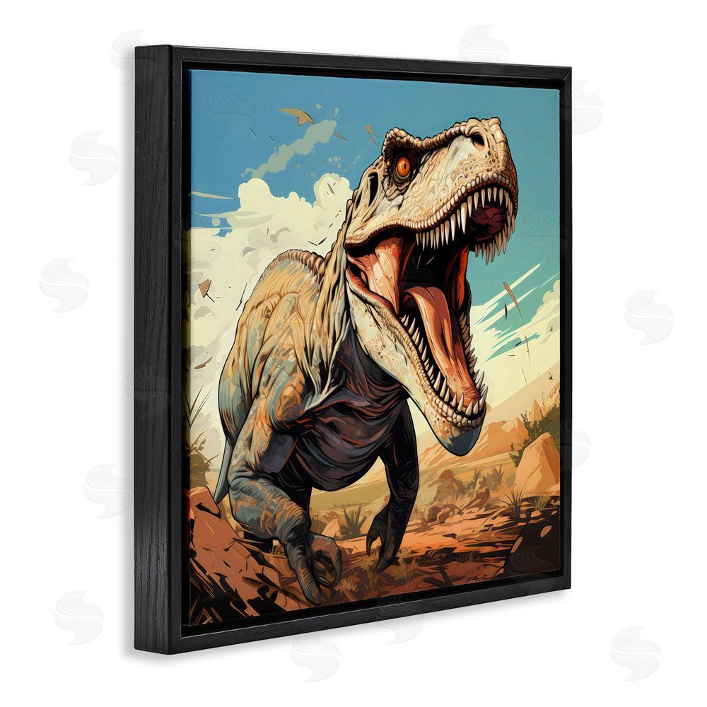Creative Studio Velociraptor Desert Sunset Black Floating Framed Canvas Wall Art Print