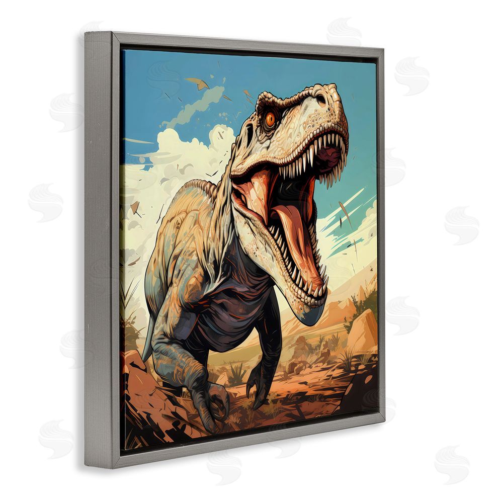 Creative Studio Velociraptor Desert Sunset Gray Floating Framed Canvas Wall Art Print