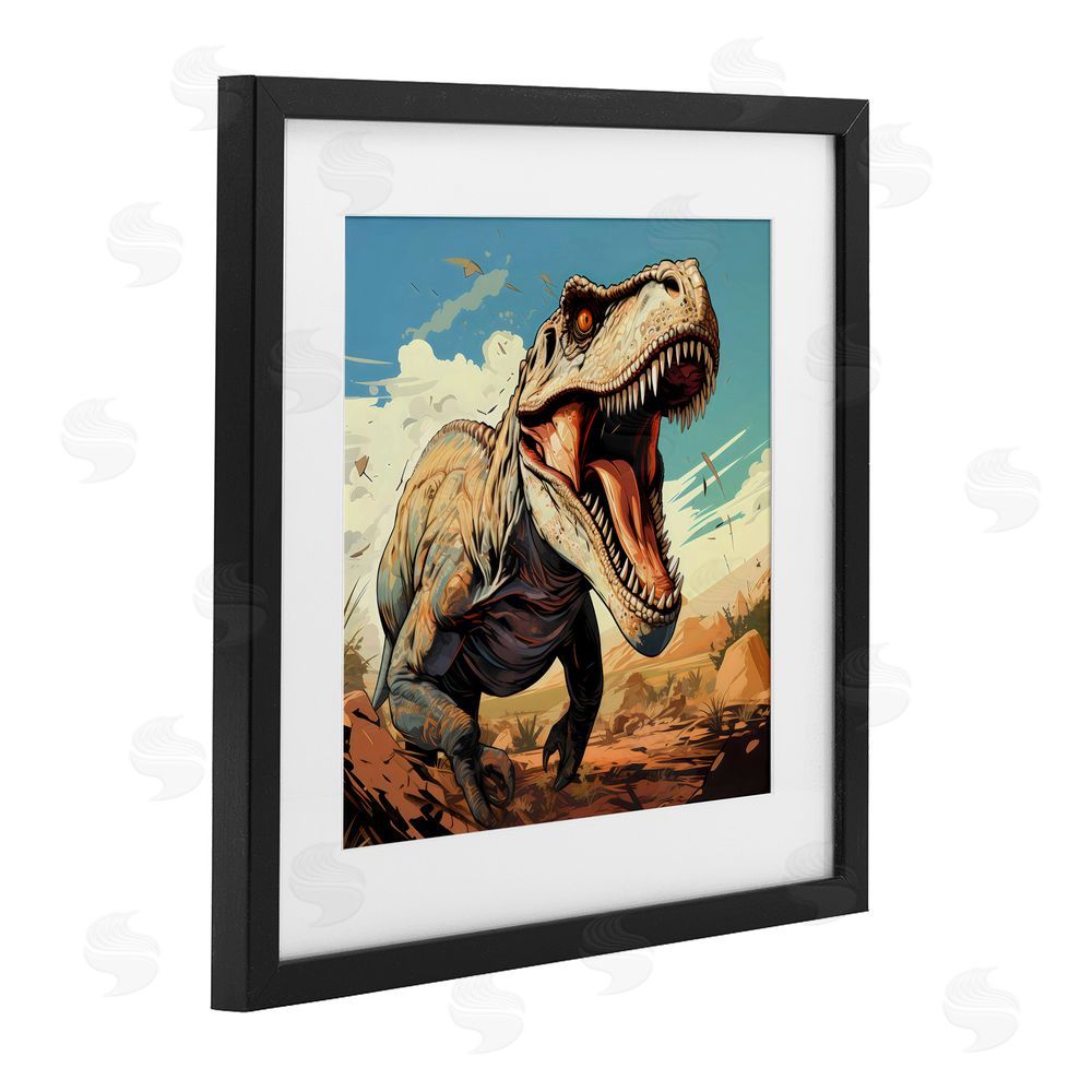 Creative Studio Velociraptor Desert Sunset Black Framed Print Under Glass with White Mat Wall Art