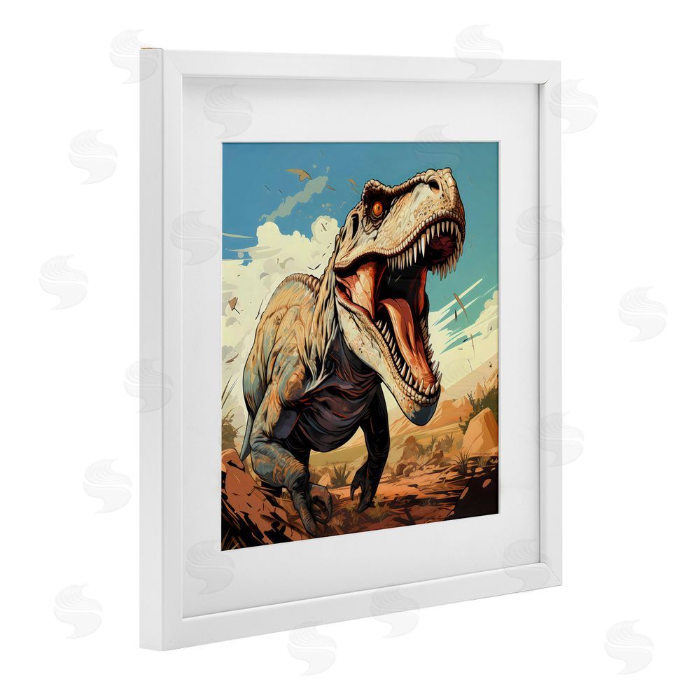 Creative Studio Velociraptor Desert Sunset White Framed Print Under Glass with White Mat Wall Art