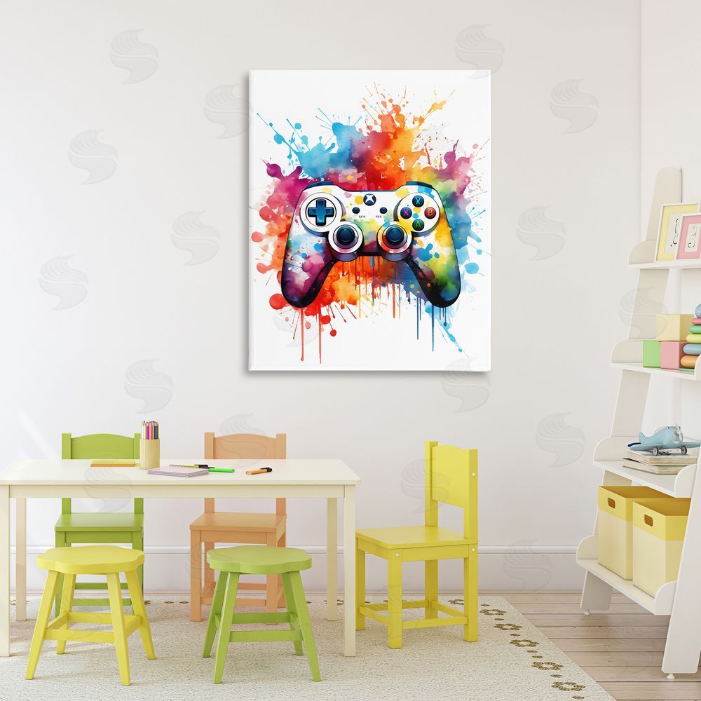 Creative Studio Color Burst Game Controller Stretched Canvas Wall Art in Room