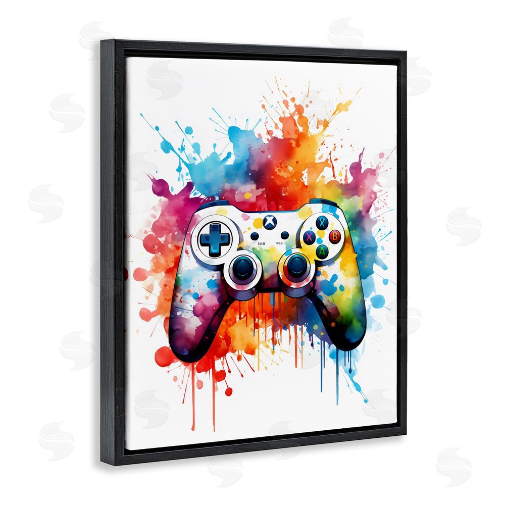 Creative Studio Color Burst Game Controller Black Floating Frame Canvas Wall Art Print