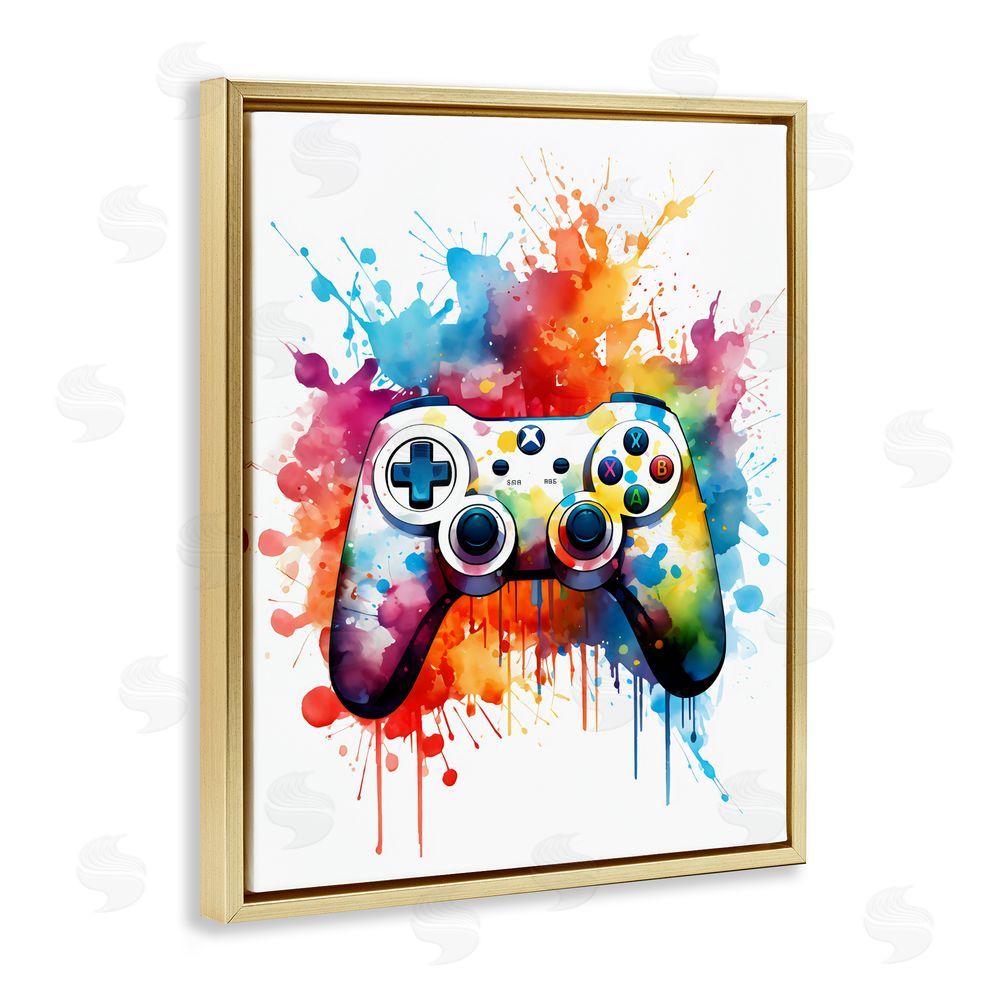 Creative Studio Color Burst Game Controller Gold Floating Frame Canvas Wall Art Print