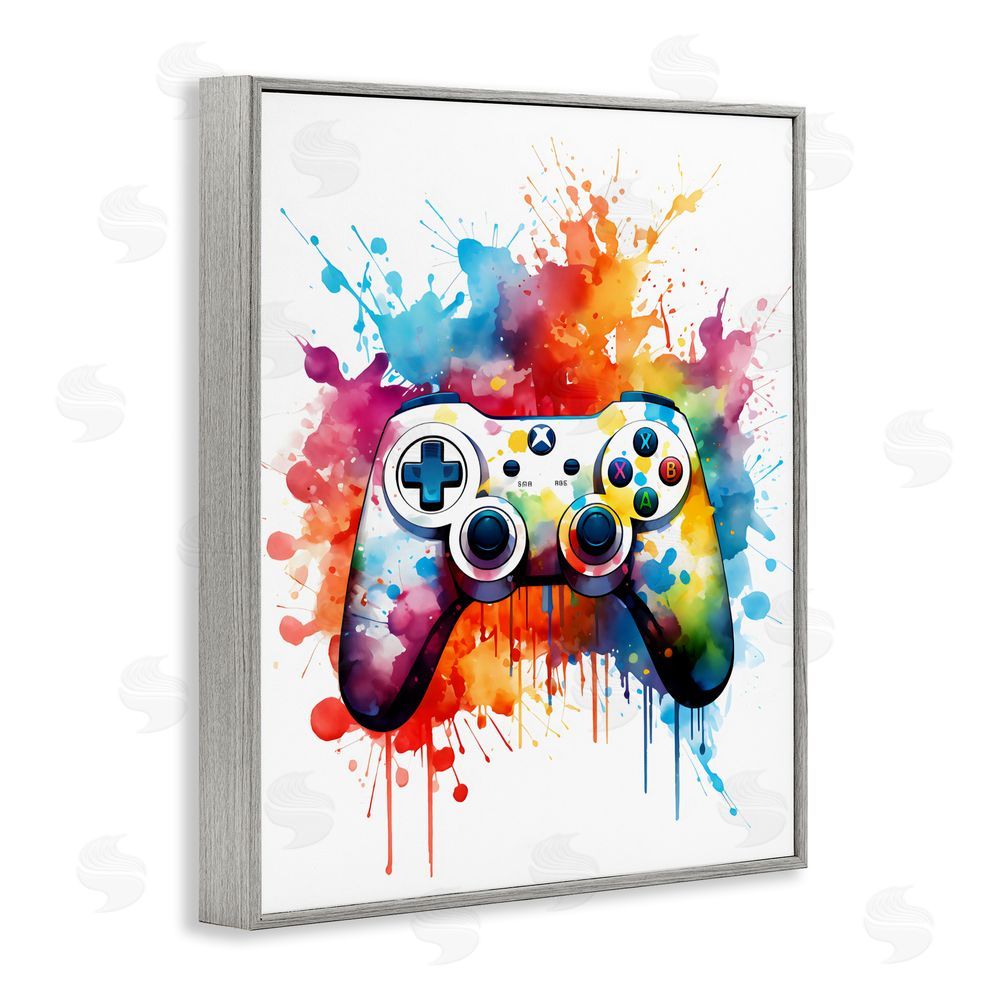 Creative Studio Color Burst Game Controller Gray Framed Giclee Wall Art Print