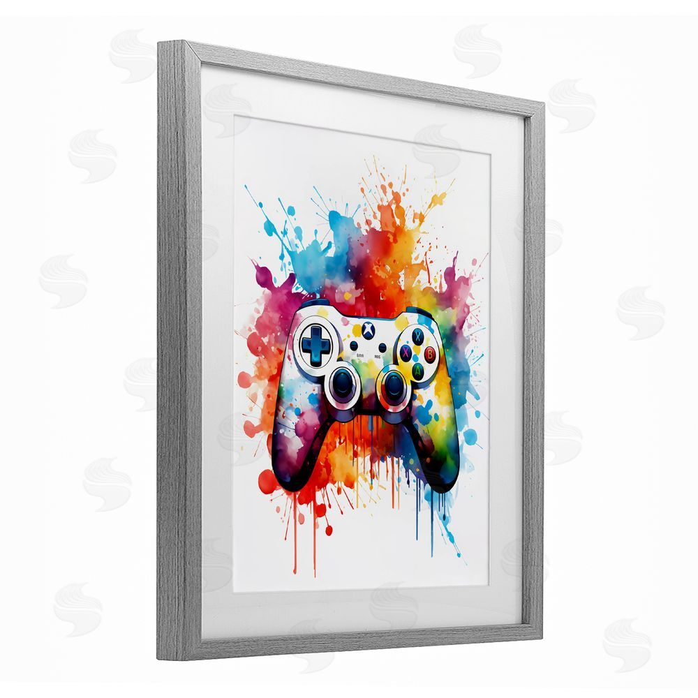 Creative Studio Color Burst Game Controller Gray Framed Print Under Glass Wall Art