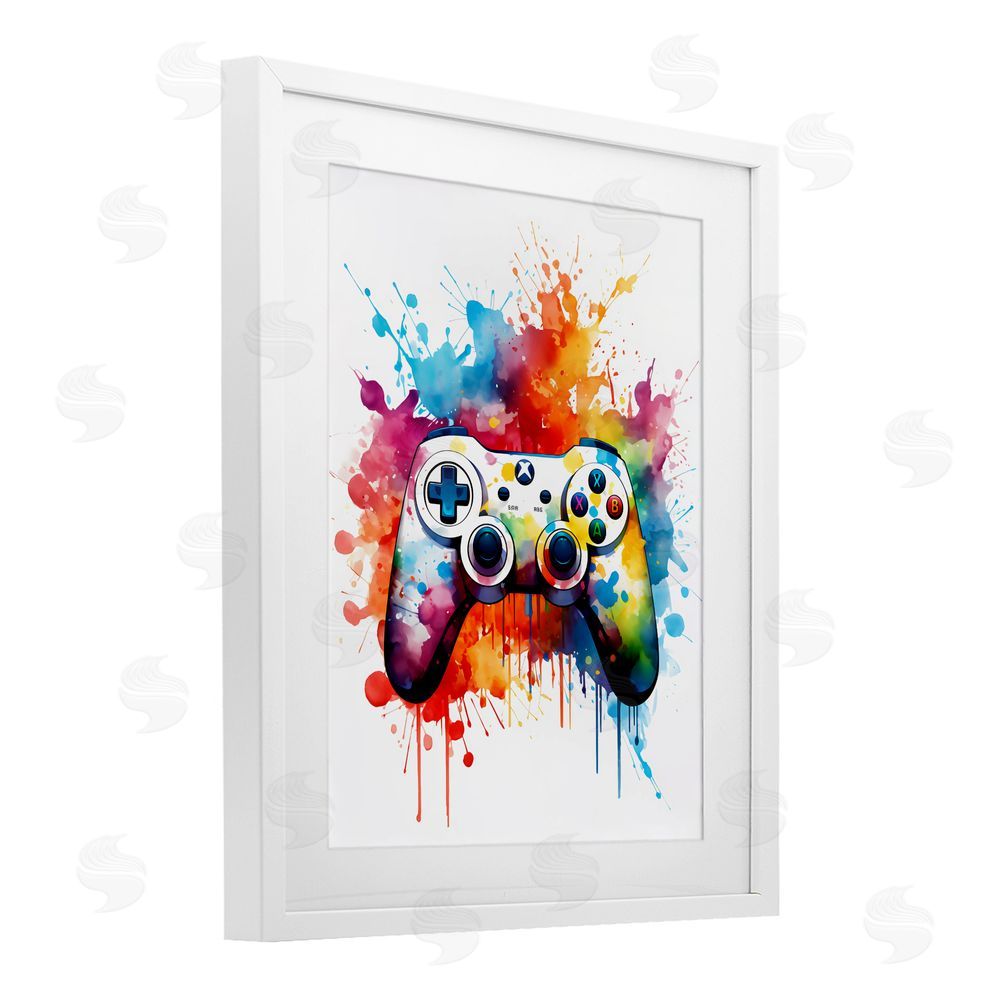 Creative Studio Color Burst Game Controller White Framed Print Under Glass Wall Art