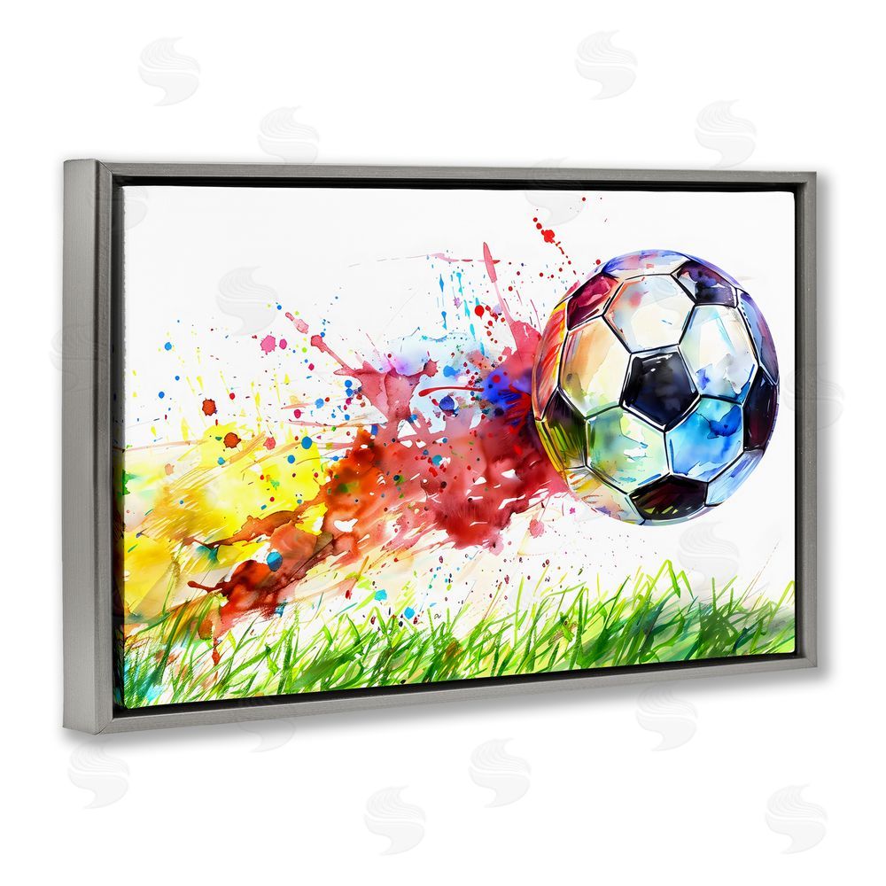 Creative Studio Watercolor Soccer Ball in Motion Gray Floating Framed Canvas Wall Art Print