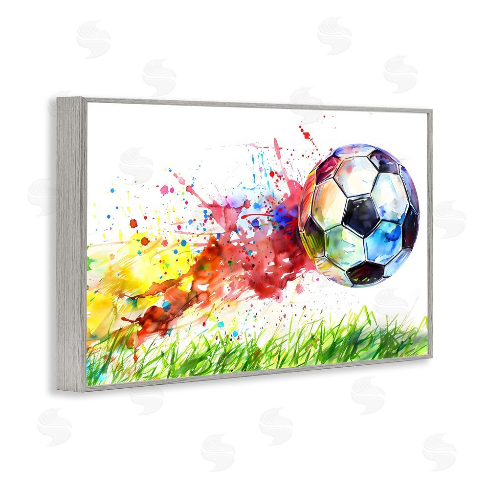 Creative Studio Watercolor Soccer Ball in Motion Gray Framed Giclee Wall Art Print