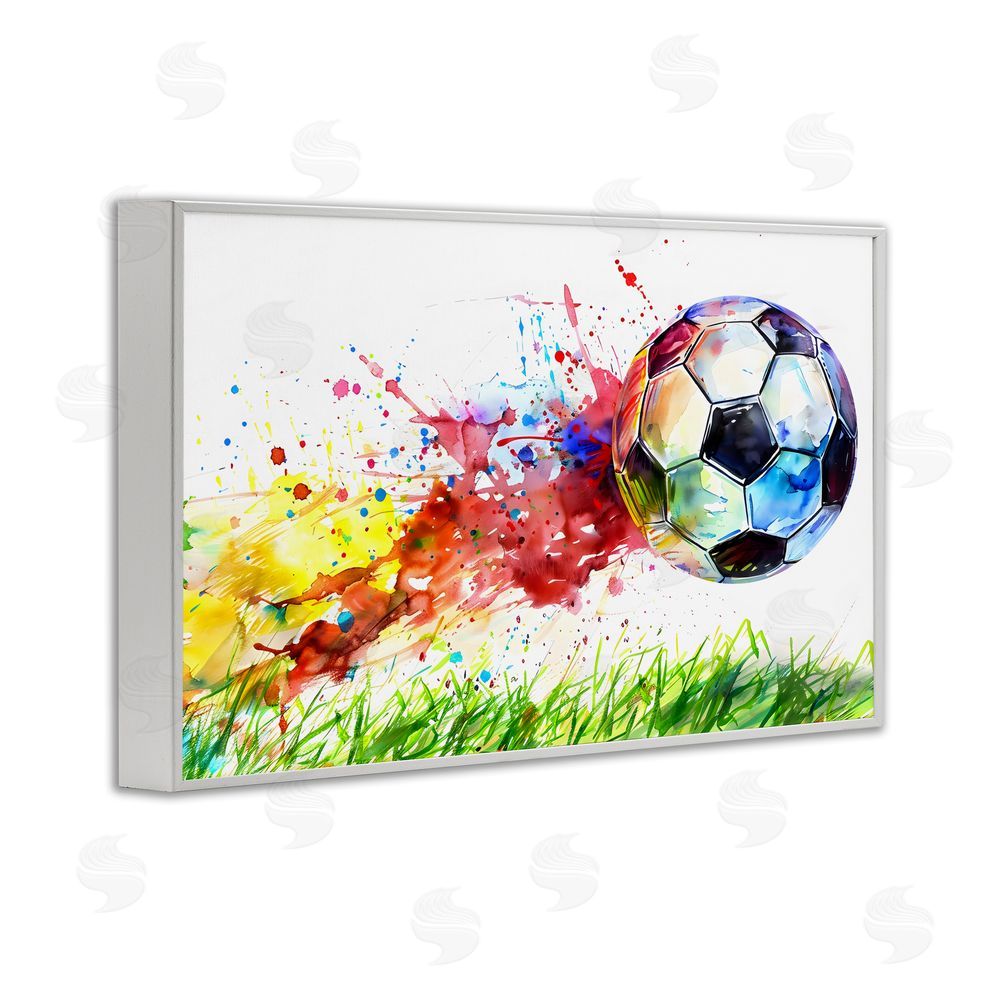 Creative Studio Watercolor Soccer Ball in Motion White Framed Giclee Wall Art Print