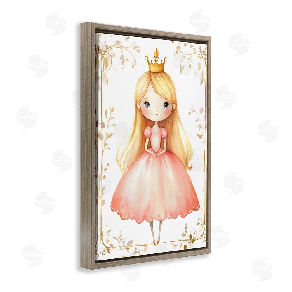 Creative Studio Golden Crown Fairytale Princess Brown Floating Framed Canvas Wall Art