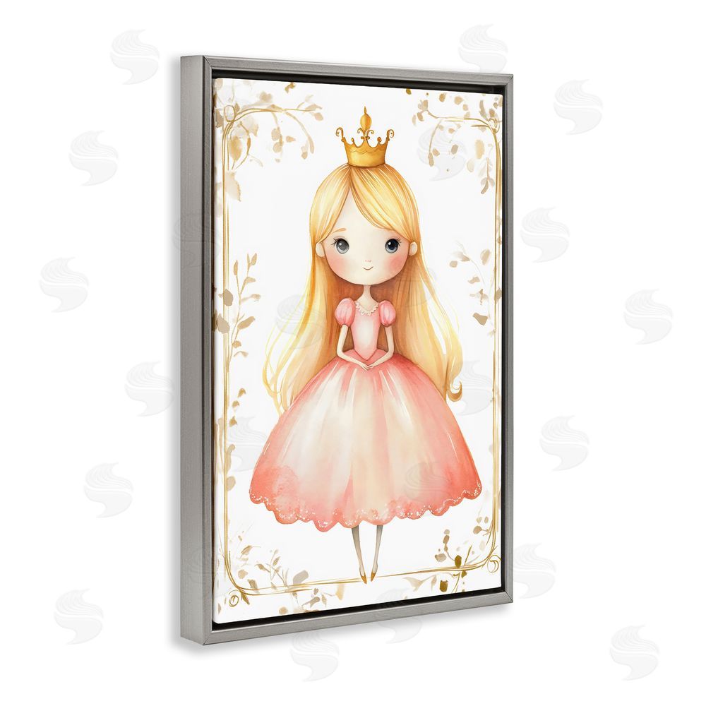 Creative Studio Golden Crown Fairytale Princess Gray Floating Framed Canvas Wall Art