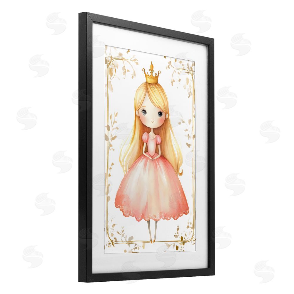 Creative Studio Golden Crown Fairytale Princess Black Framed Print Under Glass Wall Art