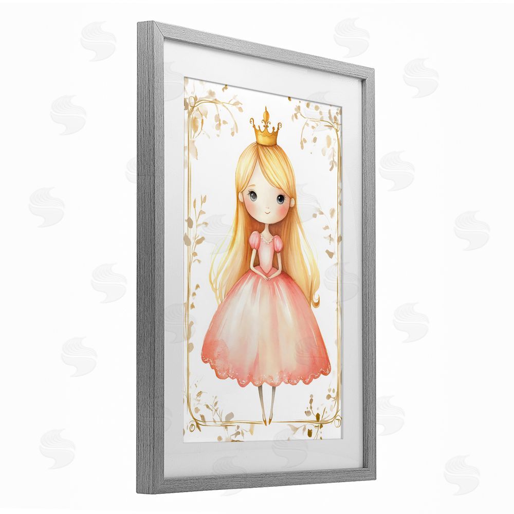 Creative Studio Golden Crown Fairytale Princess Gray Framed Print Under Glass Wall Art
