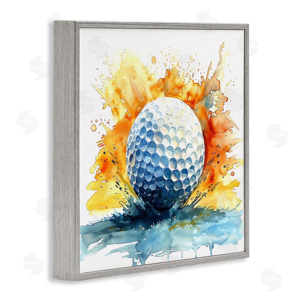 LSR Design Studio Golf Splash Watercolor Burst Gray Framed Giclee Wall Art