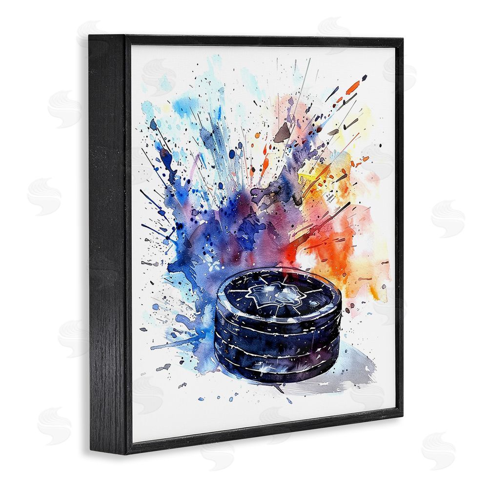 LSR Design Studio Hockey Splash Watercolor Burst Black Framed Giclee Wall Art