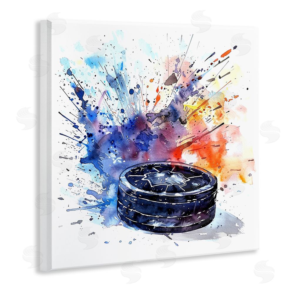 LSR Design Studio Hockey Splash Watercolor Burst Wall Plaque Home Decor Art Print
