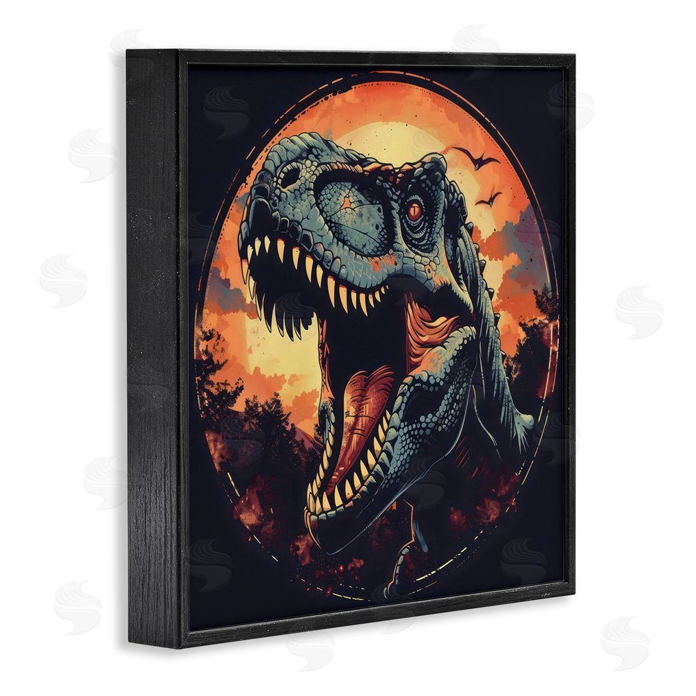 Creative Studio Ancient Dino Roaring at Sunset Black Framed Giclee Wall Art Print