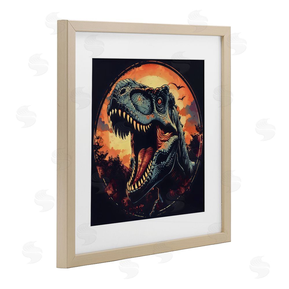 Creative Studio Ancient Dino Roaring at Sunset Brown Framed Print Under Glass with Matting Wall Art